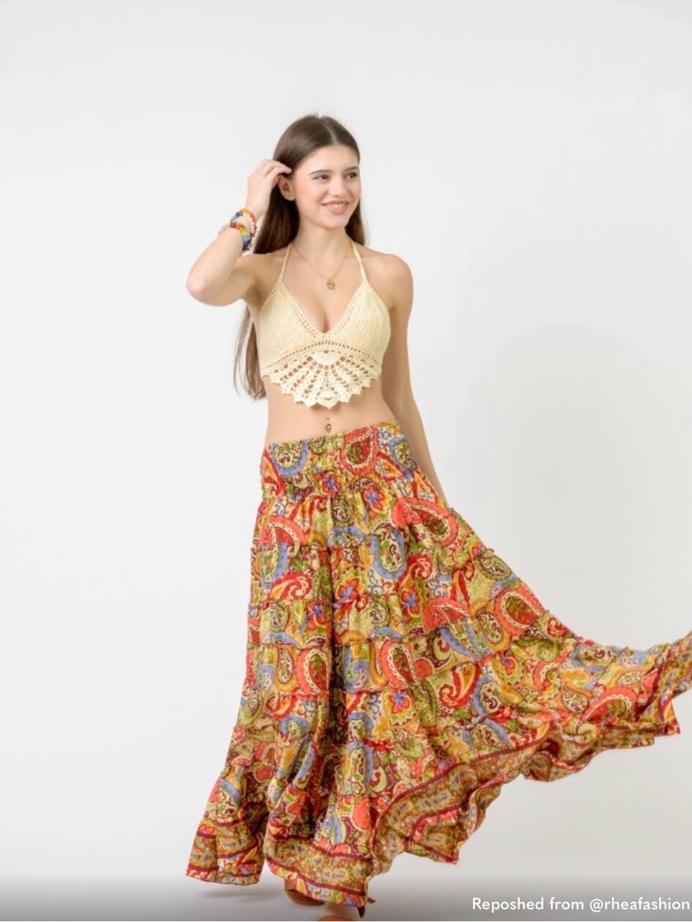 NWT Boho Floral Tiered Maxi Skirt